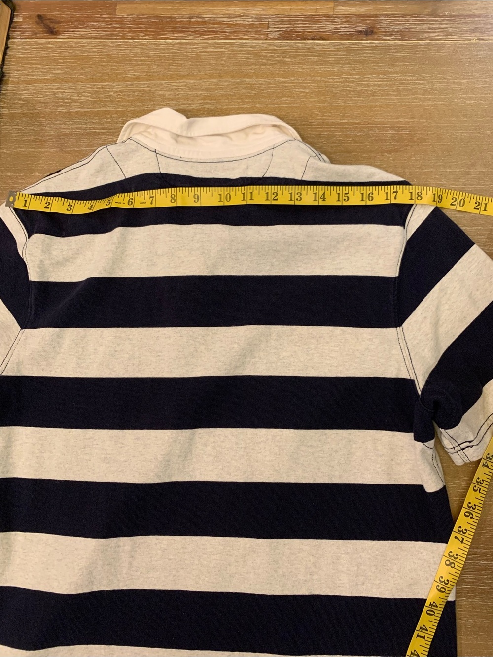 Ralph Lauren Navy & White Striped Rugby Shirt with Embroidered P Patch - Picture 10 of 11